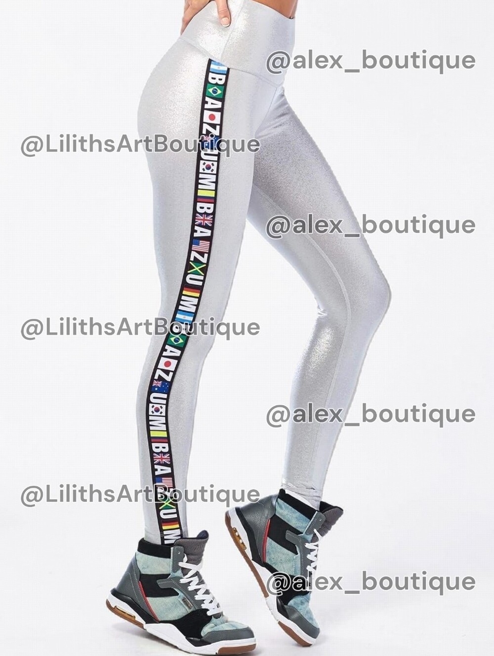 Zumba Metallic High Waisted Ankle Leggings Silver Size S (E109)